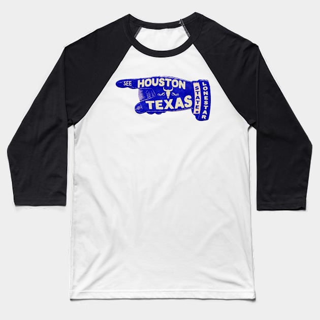 Vintage Houston Texas Travel Cow Cattle Lonestar State Bull Skull Baseball T-Shirt by TravelTime